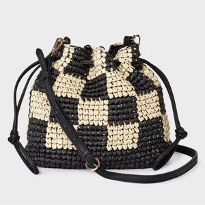black and white checkered woven bucket bag universal thread crossbody bag NWT